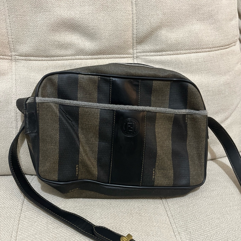 Fendi Vintage Pequin Stripe Crossbody Front Book pocket Bag 10x6.5 X2.5